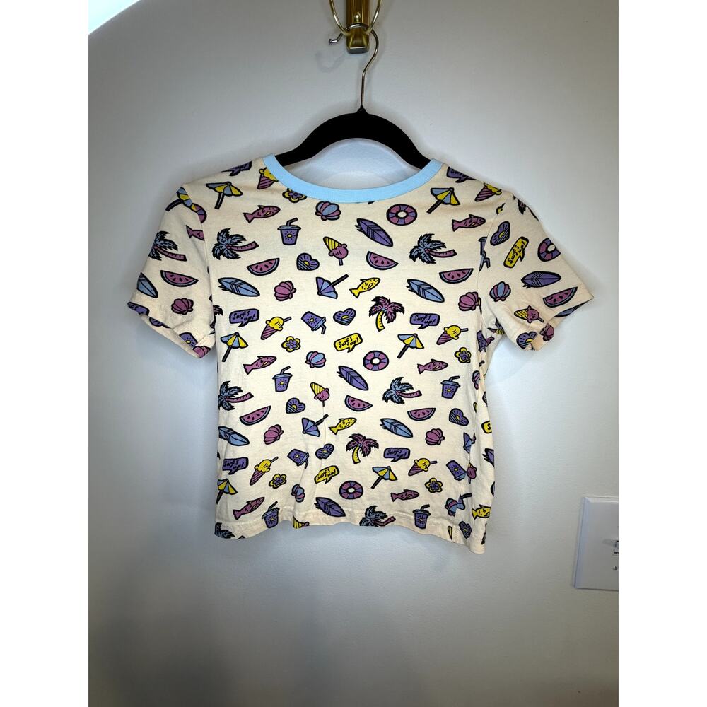 Retreat Los Angeles Womens Graphic Beach Print T Shirt Surf Summer Tee Size 8